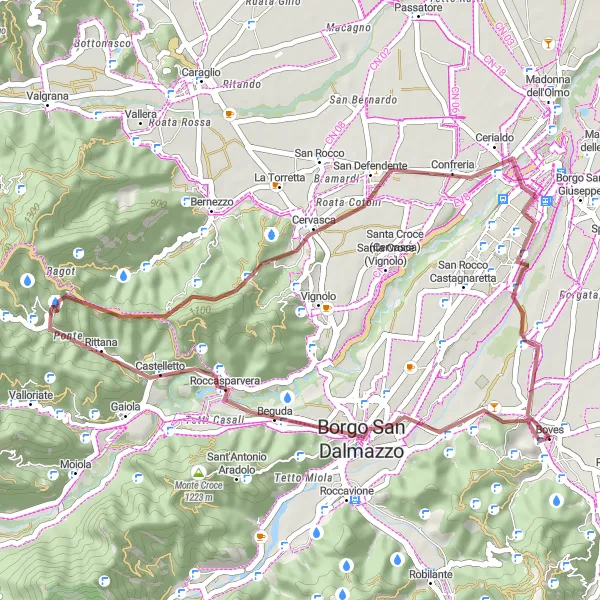 Map miniature of "Gravel Adventure in Piemonte" cycling inspiration in Piemonte, Italy. Generated by Tarmacs.app cycling route planner