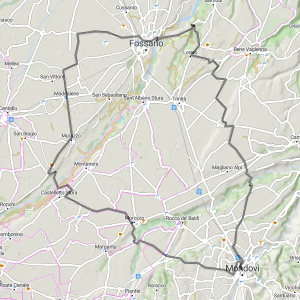 Mapa miniatúra "Trasa okolo Breo" cyklistická inšpirácia v Piemonte, Italy. Vygenerované cyklistickým plánovačom trás Tarmacs.app