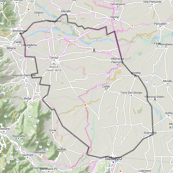 Karttaminiaatyyri "Historialliset nähtävyydet ja maaseutumaisemat" pyöräilyinspiraatiosta alueella Piemonte, Italy. Luotu Tarmacs.app pyöräilyreittisuunnittelijalla