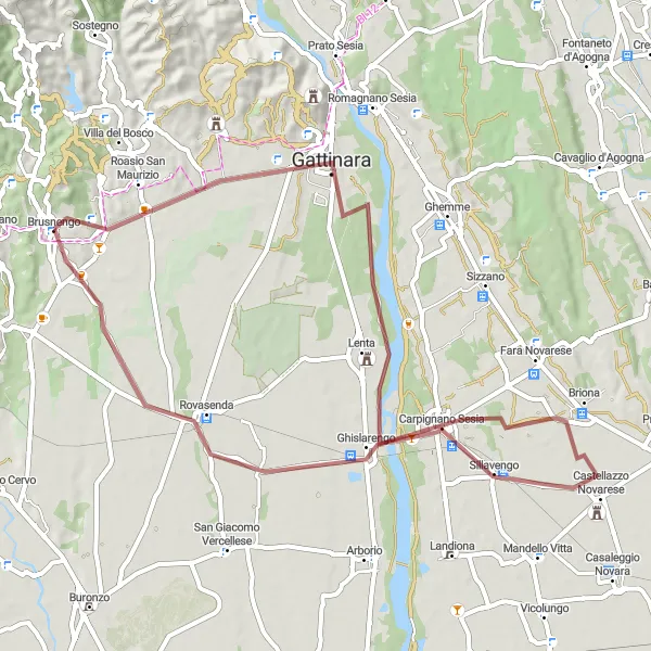 Map miniature of "Gravel Escape to Gattinara and Rovasenda" cycling inspiration in Piemonte, Italy. Generated by Tarmacs.app cycling route planner