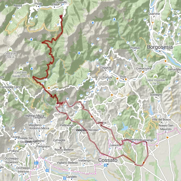 Map miniature of "The Gravel Epic to Veglio and Monte Camparient o Talamone" cycling inspiration in Piemonte, Italy. Generated by Tarmacs.app cycling route planner