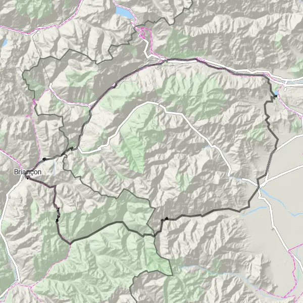 Miniatua del mapa de inspiración ciclista "Ruta de montaña desafiante a través de los Alpes" en Piemonte, Italy. Generado por Tarmacs.app planificador de rutas ciclistas
