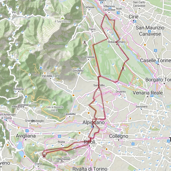 Miniaturekort af cykelinspirationen "Spændende Gruscykelrute gennem Alpignano" i Piemonte, Italy. Genereret af Tarmacs.app cykelruteplanlægger