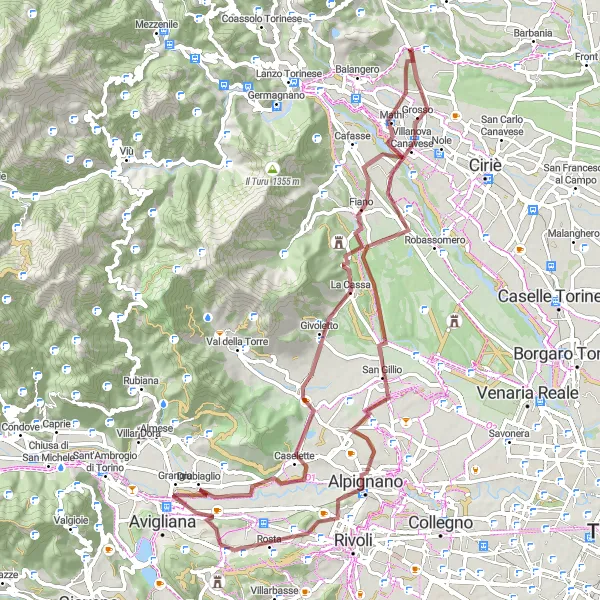 Map miniature of "The Beautiful Gravel Loop" cycling inspiration in Piemonte, Italy. Generated by Tarmacs.app cycling route planner