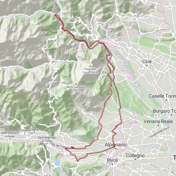 Miniatua del mapa de inspiración ciclista "Ruta por Monte Calvo y Fiano" en Piemonte, Italy. Generado por Tarmacs.app planificador de rutas ciclistas