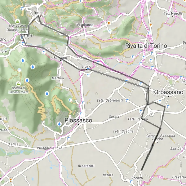 Mapa miniatúra "Trasa okolo Buttigliera Alta" cyklistická inšpirácia v Piemonte, Italy. Vygenerované cyklistickým plánovačom trás Tarmacs.app