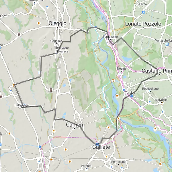 Miniatura della mappa di ispirazione al ciclismo "Tra strade panoramiche ed emozionanti" nella regione di Piemonte, Italy. Generata da Tarmacs.app, pianificatore di rotte ciclistiche