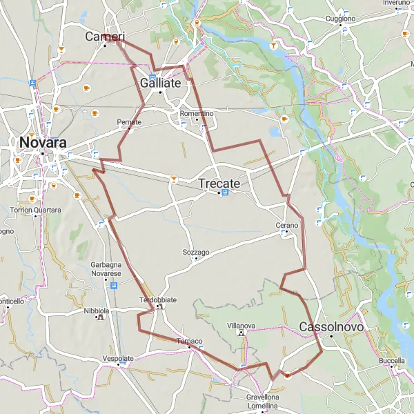 Miniaturní mapa "Gravelová cesta kolem Cameri" inspirace pro cyklisty v oblasti Piemonte, Italy. Vytvořeno pomocí plánovače tras Tarmacs.app