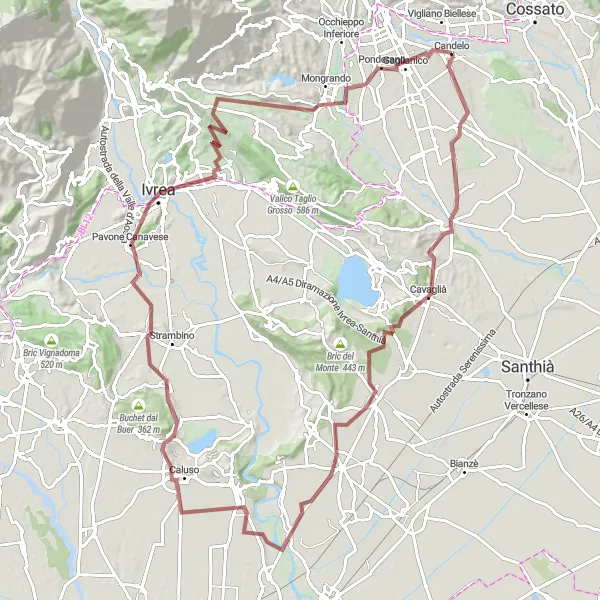 Miniatura della mappa di ispirazione al ciclismo "Gravel del Biellese" nella regione di Piemonte, Italy. Generata da Tarmacs.app, pianificatore di rotte ciclistiche