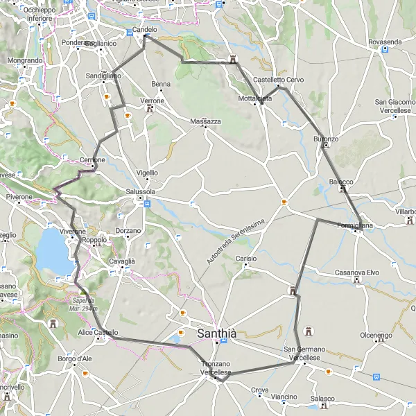 Miniatua del mapa de inspiración ciclista "Ruta Escénica Alice Castello" en Piemonte, Italy. Generado por Tarmacs.app planificador de rutas ciclistas