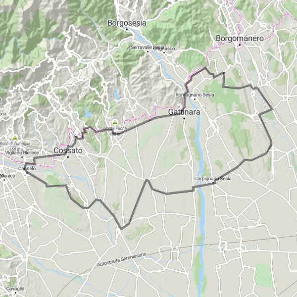 Karttaminiaatyyri "Candelo - Centro Documentazione dei Ricetti Piemontesi Road Route" pyöräilyinspiraatiosta alueella Piemonte, Italy. Luotu Tarmacs.app pyöräilyreittisuunnittelijalla