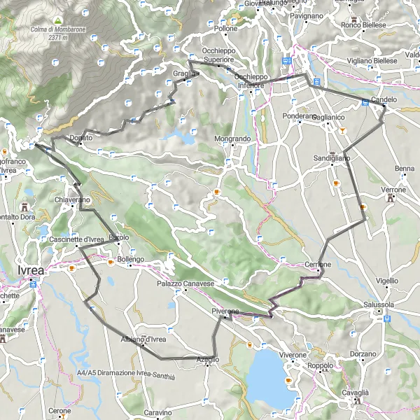 Map miniature of "Mountainous Challenge" cycling inspiration in Piemonte, Italy. Generated by Tarmacs.app cycling route planner