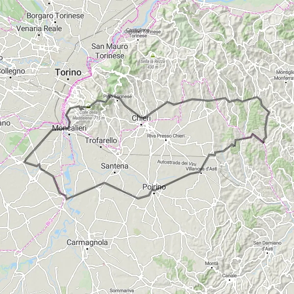 Map miniature of "Piemonte Road Cycling Adventure" cycling inspiration in Piemonte, Italy. Generated by Tarmacs.app cycling route planner