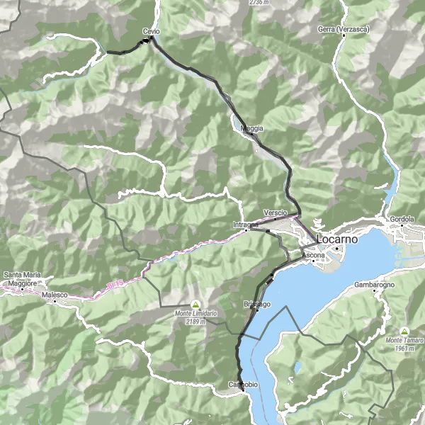 Miniatura mapy "Trasa z Cannobio do Monte Verità" - trasy rowerowej w Piemonte, Italy. Wygenerowane przez planer tras rowerowych Tarmacs.app