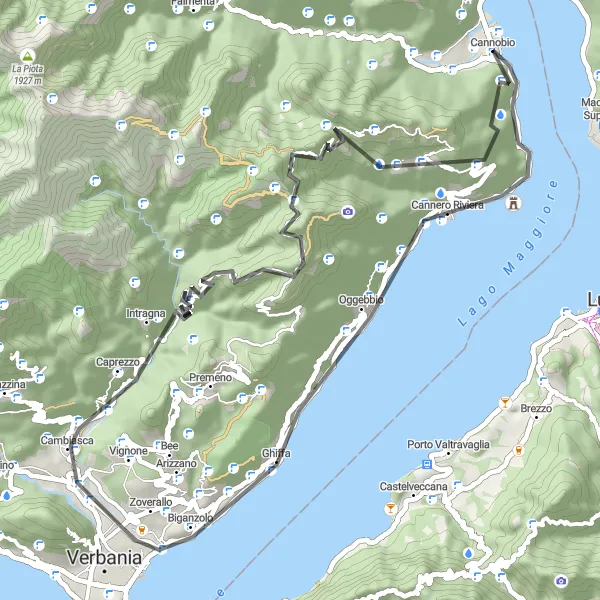 Miniatura della mappa di ispirazione al ciclismo "Cannobio - Ghiffa: La bellezza del Lago Maggiore in bicicletta" nella regione di Piemonte, Italy. Generata da Tarmacs.app, pianificatore di rotte ciclistiche