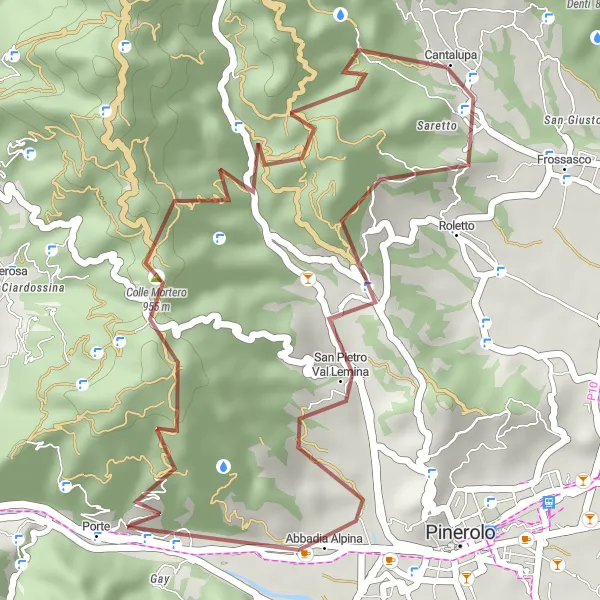 Miniatua del mapa de inspiración ciclista "Ruta de Ciclismo de Grava Cantalupa - Frosasco" en Piemonte, Italy. Generado por Tarmacs.app planificador de rutas ciclistas