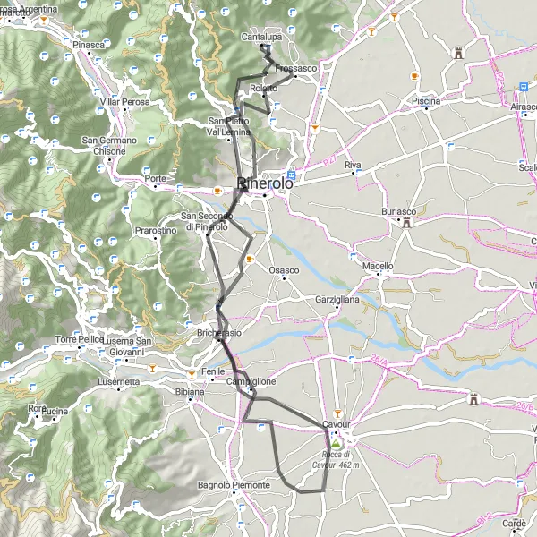 Map miniature of "Scenic Road Cycling Journey in Piemonte" cycling inspiration in Piemonte, Italy. Generated by Tarmacs.app cycling route planner