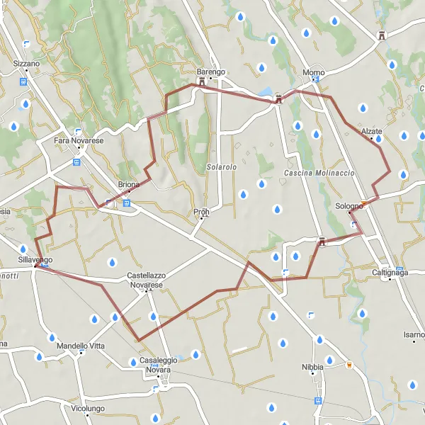 Map miniature of "Countryside Charm: Carpignano Sesia Gravel Loop" cycling inspiration in Piemonte, Italy. Generated by Tarmacs.app cycling route planner