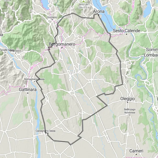 Miniatura della mappa di ispirazione al ciclismo "Giro in bicicletta sulle colline di Carpignano Sesia" nella regione di Piemonte, Italy. Generata da Tarmacs.app, pianificatore di rotte ciclistiche