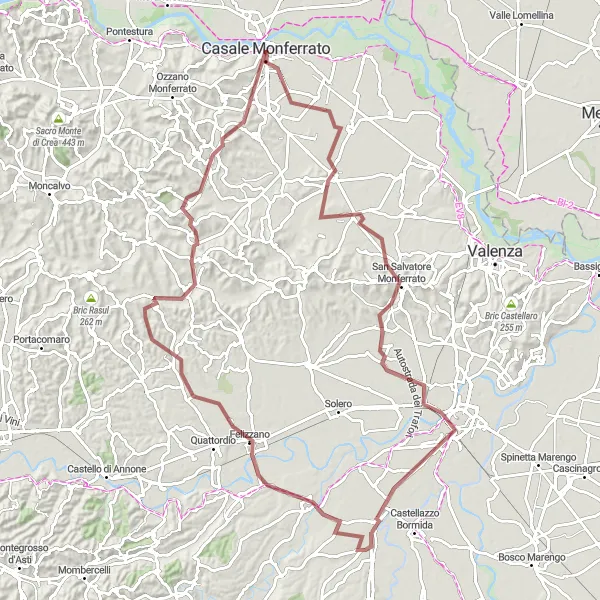 Miniatuurkaart van de fietsinspiratie "Avontuurlijke grindroute door Alessandria" in Piemonte, Italy. Gemaakt door de Tarmacs.app fietsrouteplanner