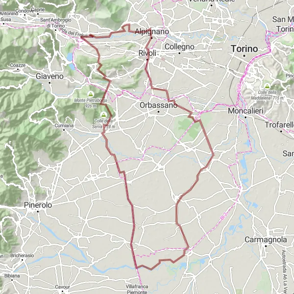 Kartminiatyr av "Grusvägsäventyret runt Piemonte" cykelinspiration i Piemonte, Italy. Genererad av Tarmacs.app cykelruttplanerare