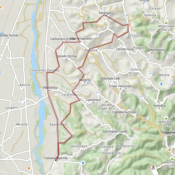 Miniaturní mapa "Paderna to Guacciorna Gravel Ride" inspirace pro cyklisty v oblasti Piemonte, Italy. Vytvořeno pomocí plánovače tras Tarmacs.app