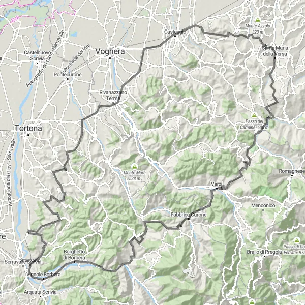 Mapa miniatúra "Výzva okolo Monte Zavo" cyklistická inšpirácia v Piemonte, Italy. Vygenerované cyklistickým plánovačom trás Tarmacs.app
