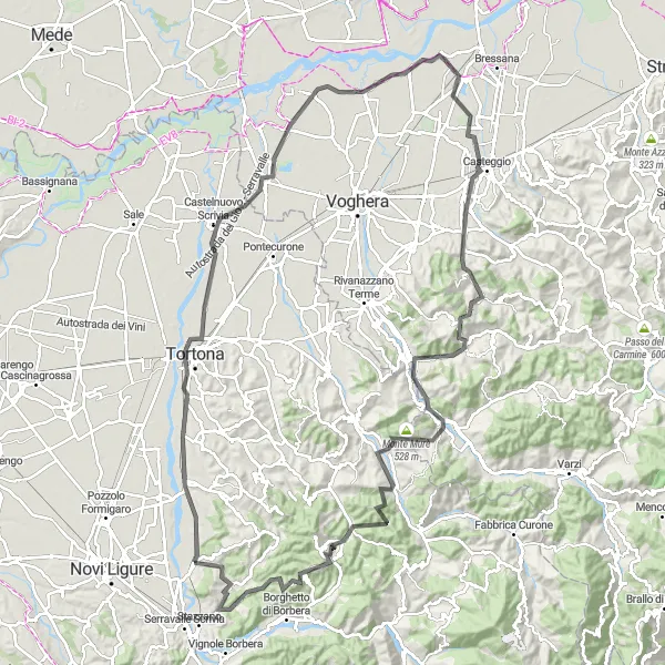 Karten-Miniaturansicht der Radinspiration "Historische Rundfahrt um Tortona und Momperone" in Piemonte, Italy. Erstellt vom Tarmacs.app-Routenplaner für Radtouren