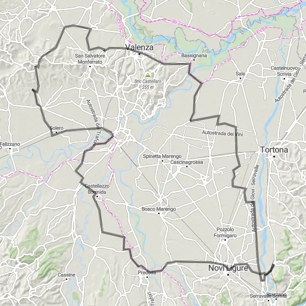 Zemljevid v pomanjšavi "Potovanje skozi zgodovino in naravo" kolesarske inspiracije v Piemonte, Italy. Generirano z načrtovalcem kolesarskih poti Tarmacs.app