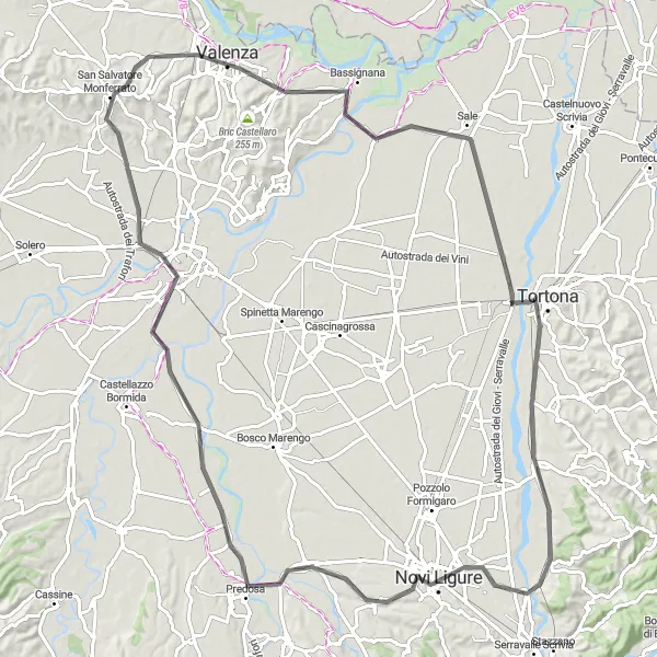 Kartminiatyr av "Monferrato-sykkelruten" sykkelinspirasjon i Piemonte, Italy. Generert av Tarmacs.app sykkelrutoplanlegger