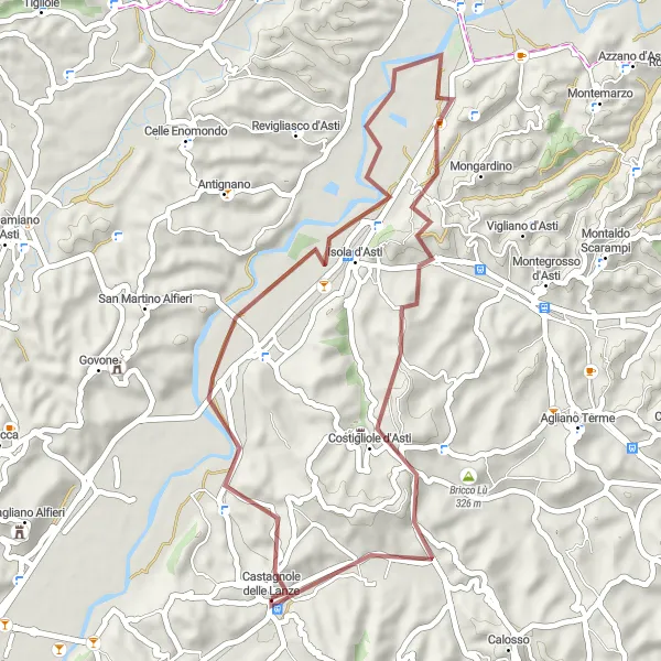 Kartminiatyr av "Opplev Costigliole d'Asti og omkringliggende landsbyer på grusveier" sykkelinspirasjon i Piemonte, Italy. Generert av Tarmacs.app sykkelrutoplanlegger