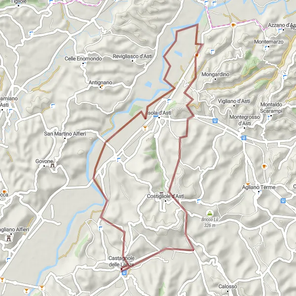 Miniature de la carte de l'inspiration cycliste "Tour des collines d'Asti" dans la Piemonte, Italy. Générée par le planificateur d'itinéraire cycliste Tarmacs.app