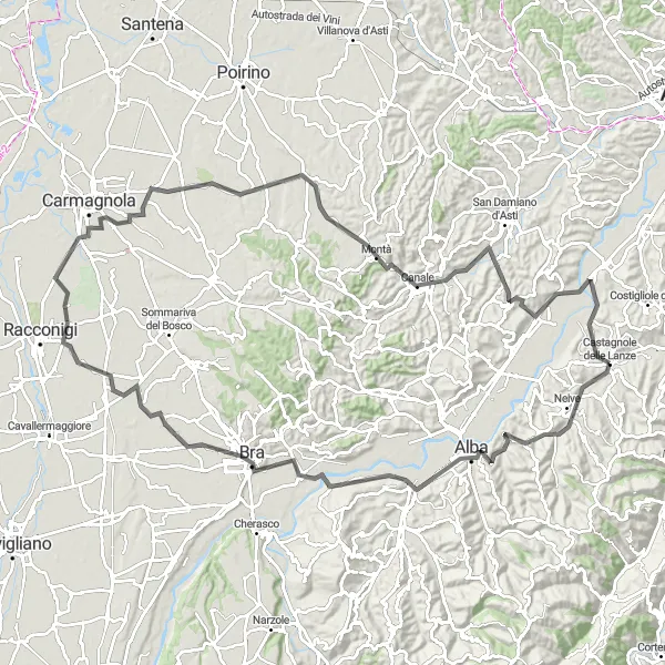 Miniatua del mapa de inspiración ciclista "Ruta de los viñedos y castillos" en Piemonte, Italy. Generado por Tarmacs.app planificador de rutas ciclistas