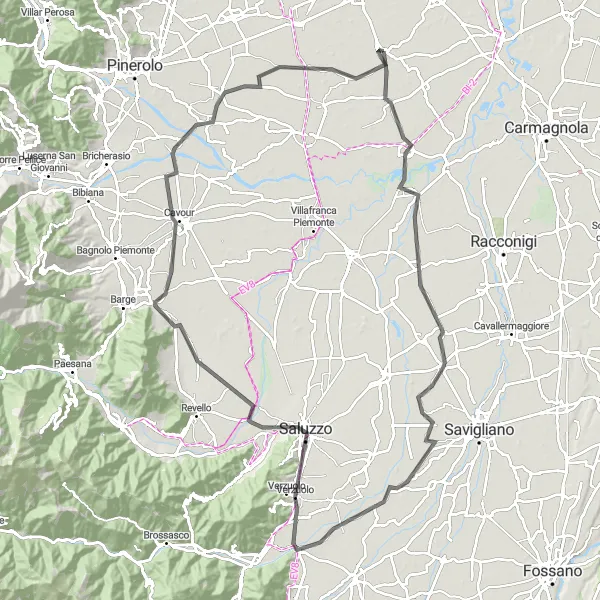 Miniatuurkaart van de fietsinspiratie "Virle Piemonte naar Scalenghe" in Piemonte, Italy. Gemaakt door de Tarmacs.app fietsrouteplanner