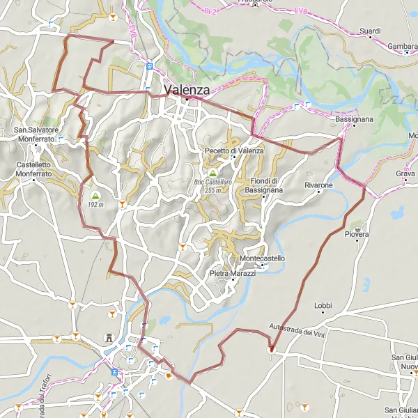 Kartminiatyr av "Grusväg cykling från Castelceriolo till Valenza" cykelinspiration i Piemonte, Italy. Genererad av Tarmacs.app cykelruttplanerare