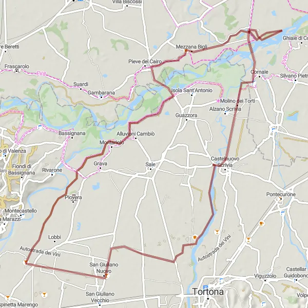 Miniaturní mapa "Gravel Tour Around Castelceriolo" inspirace pro cyklisty v oblasti Piemonte, Italy. Vytvořeno pomocí plánovače tras Tarmacs.app