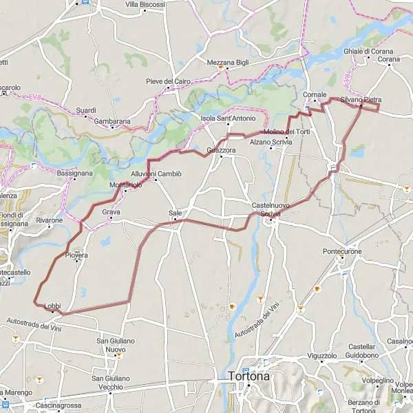 Miniatua del mapa de inspiración ciclista "Ruta escénica a Sale en bicicleta de grava" en Piemonte, Italy. Generado por Tarmacs.app planificador de rutas ciclistas