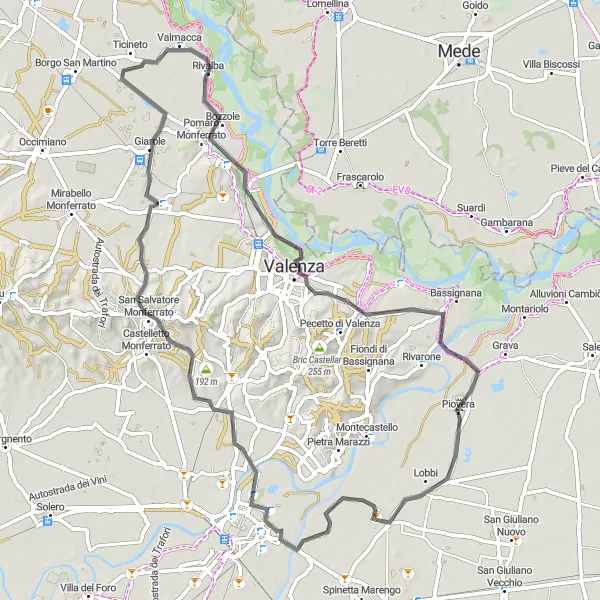 Miniatura della mappa di ispirazione al ciclismo "Scoperta delle strade di Piemonte in bicicletta" nella regione di Piemonte, Italy. Generata da Tarmacs.app, pianificatore di rotte ciclistiche