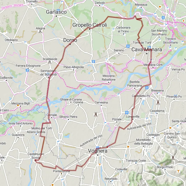 Miniatura mapy "Trasy na żwirze w okolicach Castelnuovo Scrivia" - trasy rowerowej w Piemonte, Italy. Wygenerowane przez planer tras rowerowych Tarmacs.app