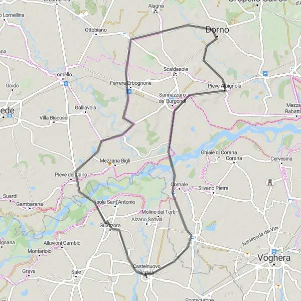 Miniaturní mapa "Okružní trasa Castelnuovo Scrivia - 58 km" inspirace pro cyklisty v oblasti Piemonte, Italy. Vytvořeno pomocí plánovače tras Tarmacs.app