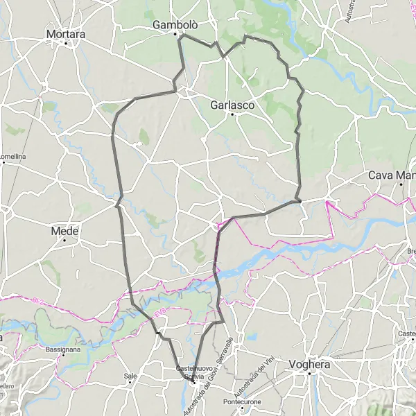 Mapa miniatúra "Cyklistický výlet k rieke Po" cyklistická inšpirácia v Piemonte, Italy. Vygenerované cyklistickým plánovačom trás Tarmacs.app