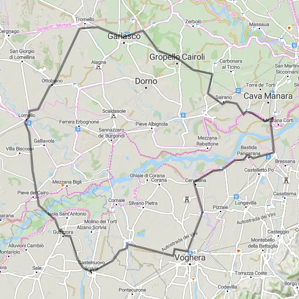 Mapa miniatúra "Trasa okolo Castelnuovo Scrivia" cyklistická inšpirácia v Piemonte, Italy. Vygenerované cyklistickým plánovačom trás Tarmacs.app