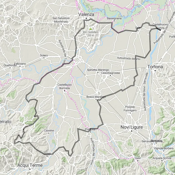 Miniature de la carte de l'inspiration cycliste "Aventure Cycliste Épique à Castelnuovo Scrivia" dans la Piemonte, Italy. Générée par le planificateur d'itinéraire cycliste Tarmacs.app