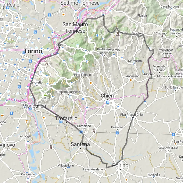 Map miniature of "Road Cycling Adventure to Pavia" cycling inspiration in Piemonte, Italy. Generated by Tarmacs.app cycling route planner