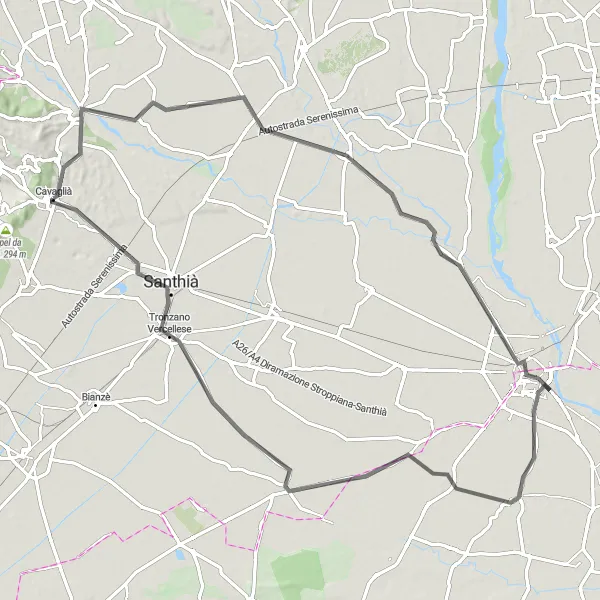 Map miniature of "Vercelli Loop" cycling inspiration in Piemonte, Italy. Generated by Tarmacs.app cycling route planner