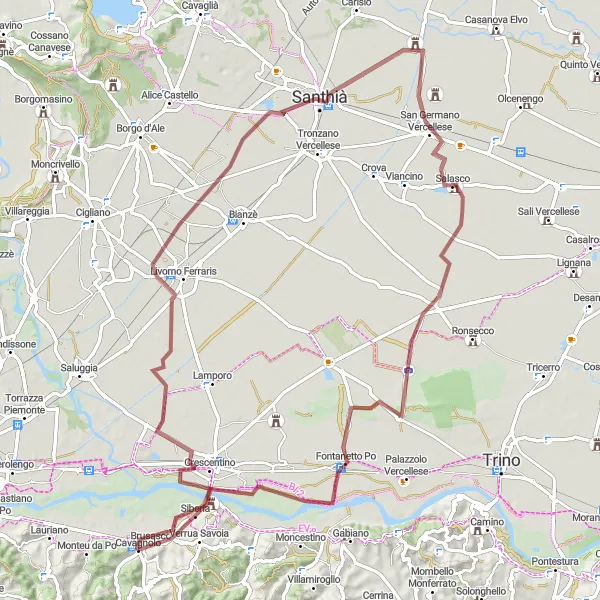 Miniatura della mappa di ispirazione al ciclismo "Avventura in Gravel" nella regione di Piemonte, Italy. Generata da Tarmacs.app, pianificatore di rotte ciclistiche