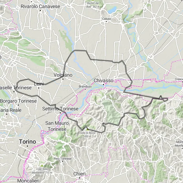 Miniature de la carte de l'inspiration cycliste "L'Escapade de Cavagnolo Road" dans la Piemonte, Italy. Générée par le planificateur d'itinéraire cycliste Tarmacs.app