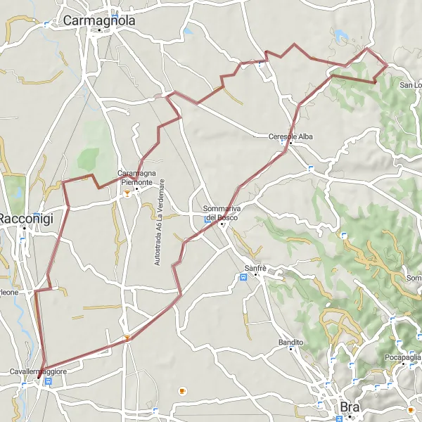 Mapa miniatúra "Gravelová trasa cez hrad Seyssel až po Cavallermaggiore" cyklistická inšpirácia v Piemonte, Italy. Vygenerované cyklistickým plánovačom trás Tarmacs.app