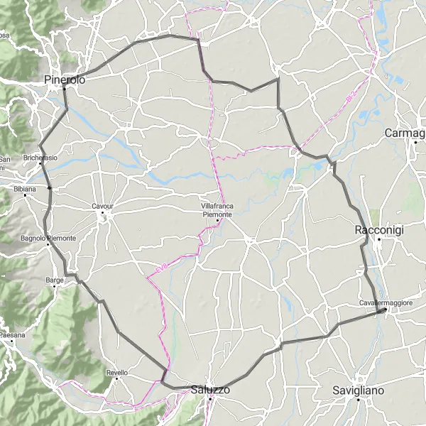 Miniatuurkaart van de fietsinspiratie "Road Trip van Cavallermaggiore naar Cavallerleone" in Piemonte, Italy. Gemaakt door de Tarmacs.app fietsrouteplanner