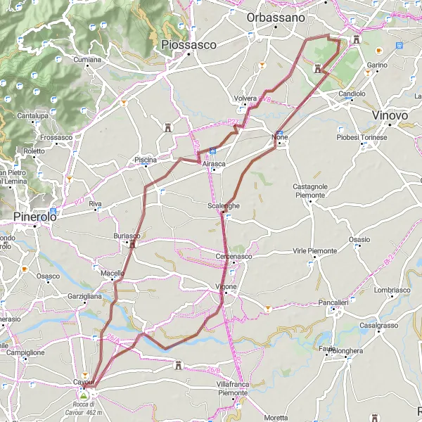 Mapa miniatúra "Gravel bike adventure through Piemonte countryside" cyklistická inšpirácia v Piemonte, Italy. Vygenerované cyklistickým plánovačom trás Tarmacs.app